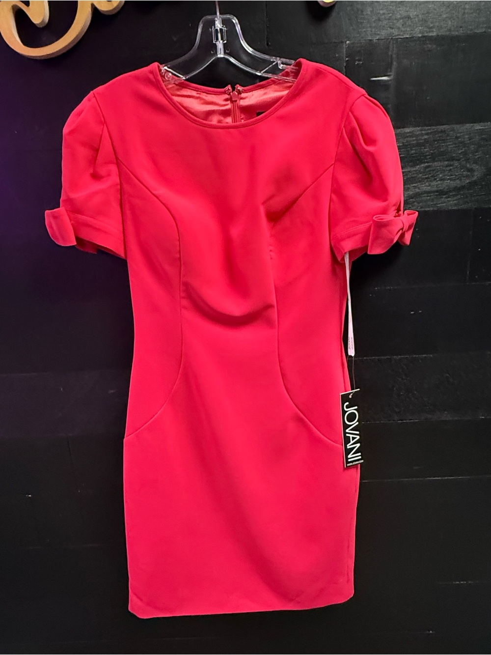 Jovani Bright Red Short Sleeve Sheath Dress